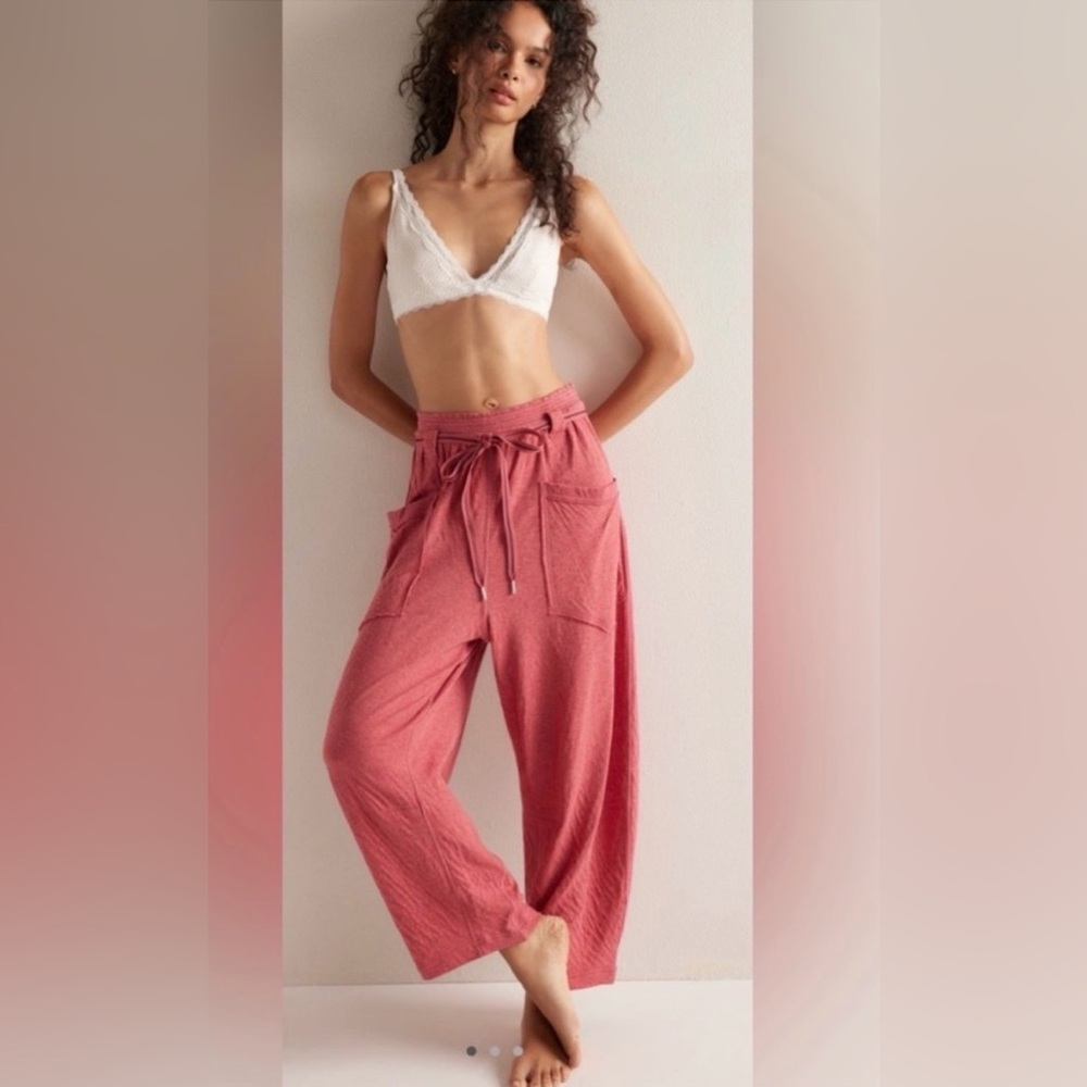 NWT Free People Wait A Minute Barrel Pants in Red
